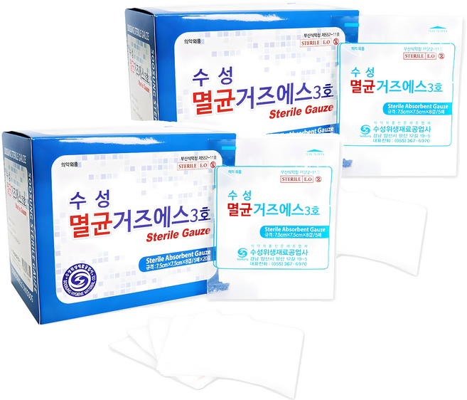 수성 멸균거즈에스 3호 7.5cm x 7.5cm x 8겹, 100개입, 2개