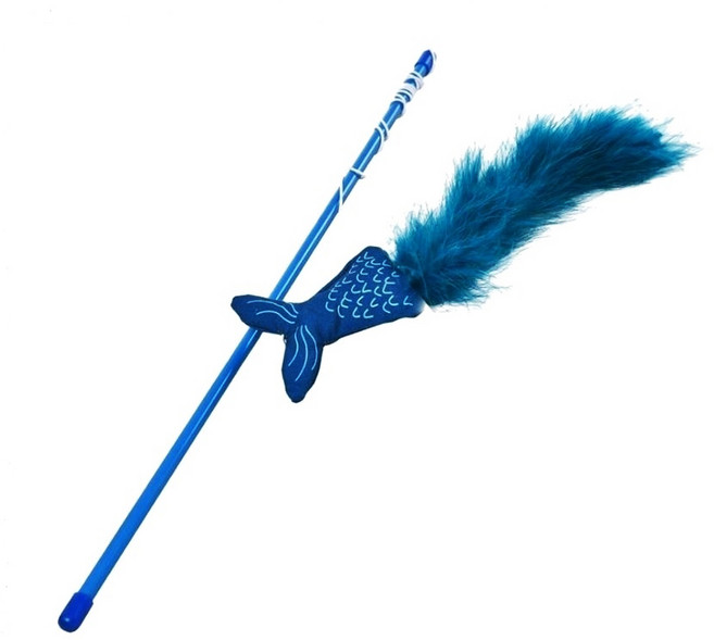 PET STAR 沛啾 藍尾巴逗貓棒 帆布羽毛皮革塑膠桿材質, 藍尾巴-1, 1支