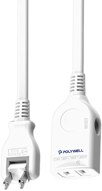POLYWELL 寶利威爾 2P中繼型電源延長線, 2.7m, 白色, 1條
