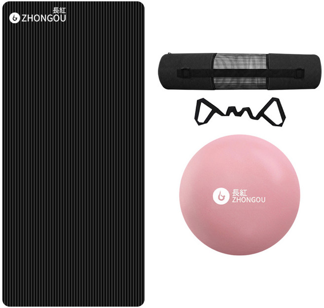 ZHONGOU 長紅 NBR加厚款瑜珈墊/防滑墊/地墊 厚20mm YG22 附綁帶+背袋+拉力繩或拍拍球(顏色款式隨機), 黑色, 1組