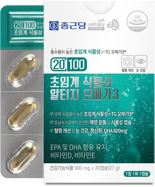 종근당 20100 초임계 식물성 알티지 오메가3, 30정, 1개