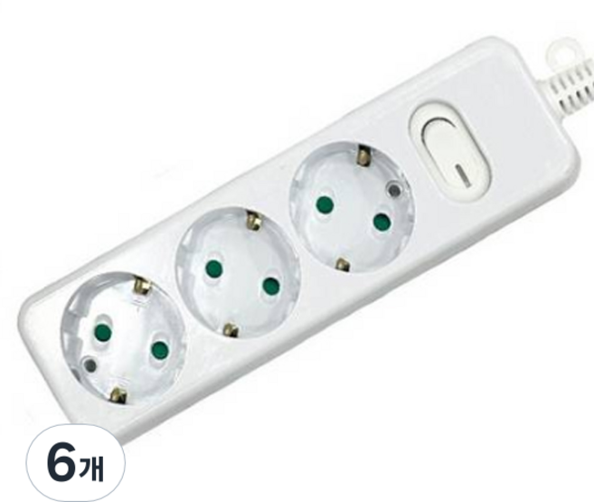 다조아 안전 스위치 멀티탭 3구, 1.5m, 6개