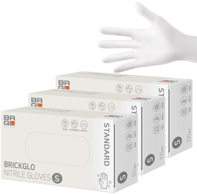 브릭글로 스탠다드 니트릴장갑 100p, 화이트, 소(S), 3개