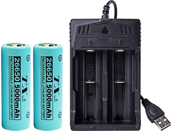 TX Tanox 特林 5000mAh 26650鋰充電池3.7V 2入組 附USB雙槽充電器(26650-2+USB), 1組