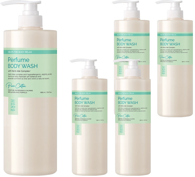 하라즈 퍼퓸 바디워시 퓨어코튼향, 1L, 5개