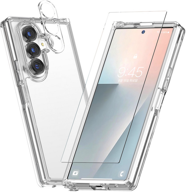 케이엠디자인 클리어핏 케이스 + 전면 강화유리 + 카메라 보호필름 풀 세트