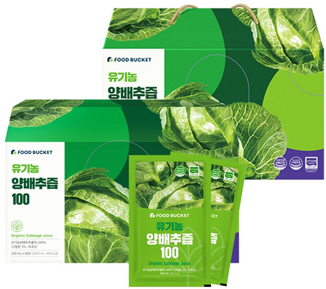 푸드버킷 국내산 유기농 양배추즙 100, 3L, 2개