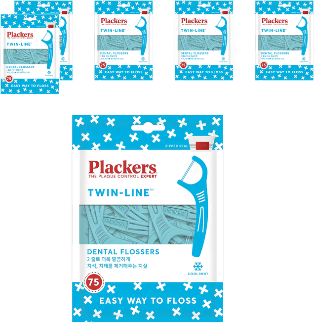 플랙커스 트윈라인 치실, 75개입, 6개