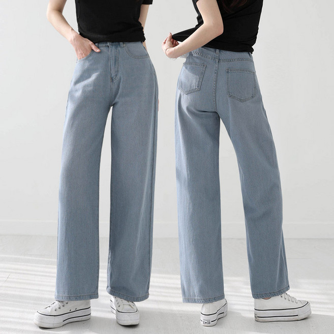 앤드스타일 여성용 롱/숏 기장 딱맞진 54탄 통기성 에어리 데님 와이드 팬츠 265152