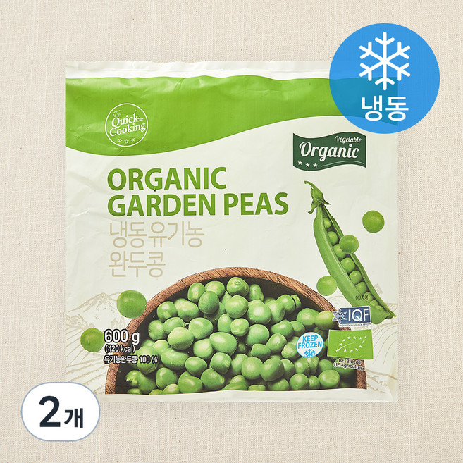 퀵쿠킹 유기가공식품 인증 완두콩 (냉동), 600g, 2개