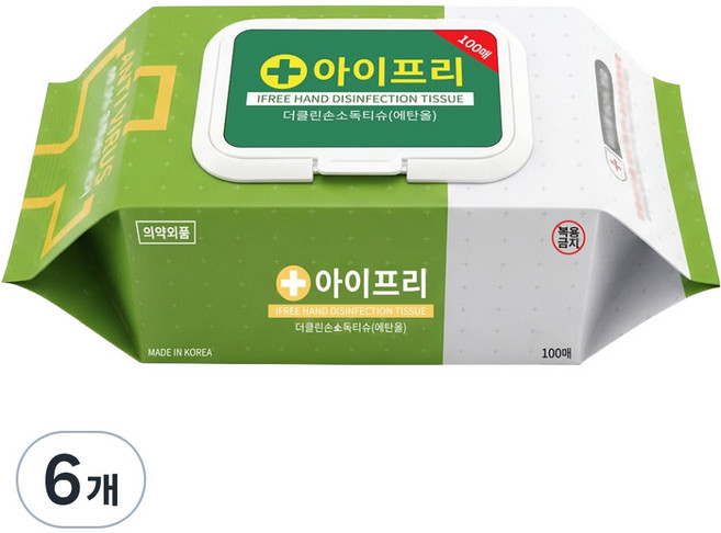 아이프리 손소독 티슈 캡형, 100매, 6개