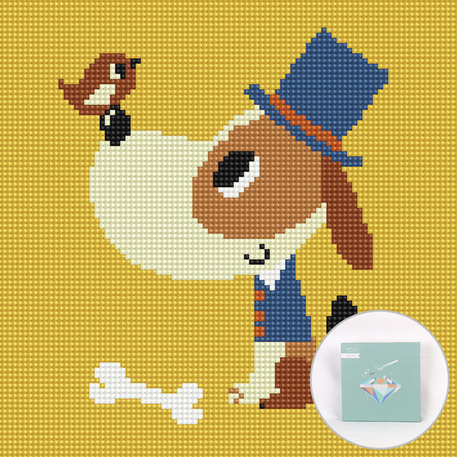 아트조이 DIY 보석십자수 세트 캔버스형 25 x 25 cm, 강아지 찰스, 1세트