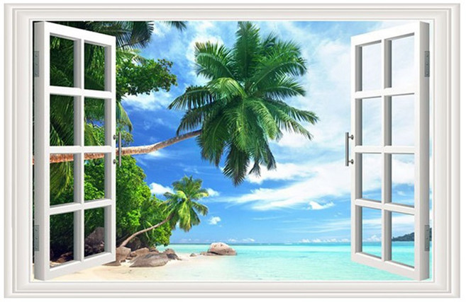 WA. WALL ART 防水PVC 無痕設計壁貼 FX82056 2張, 海灘度假棕櫚