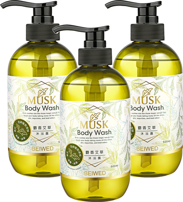BEIWED 貝薇美學 麝香艾草沐浴露, 500ml, 3瓶