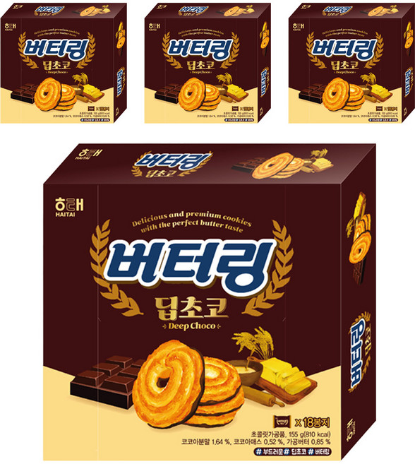해태제과 버터링 딥초코, 155g, 4개
