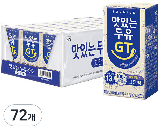 맛있는두유GT 고단백, 190ml, 72개