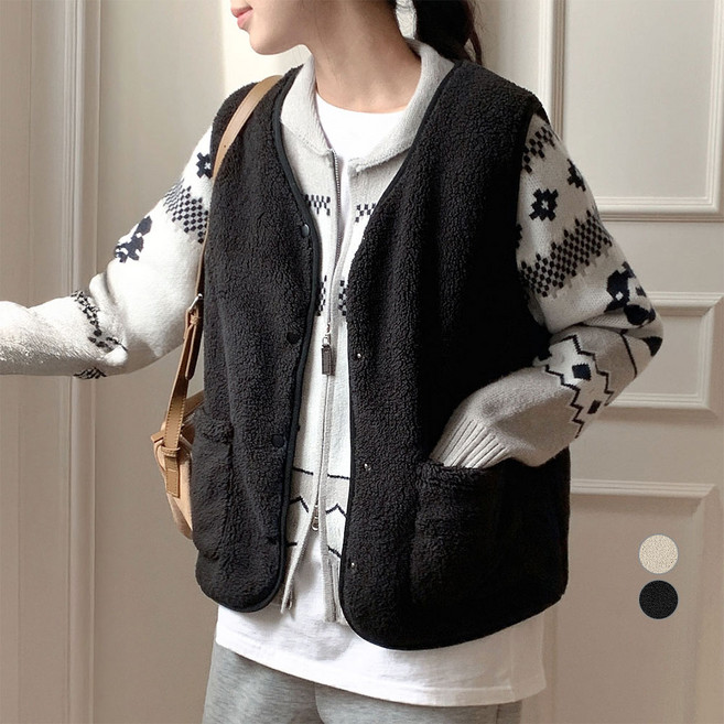 아피나르 여성용 웜업 덤블 플리스 뽀글이 버튼 베스트 자켓