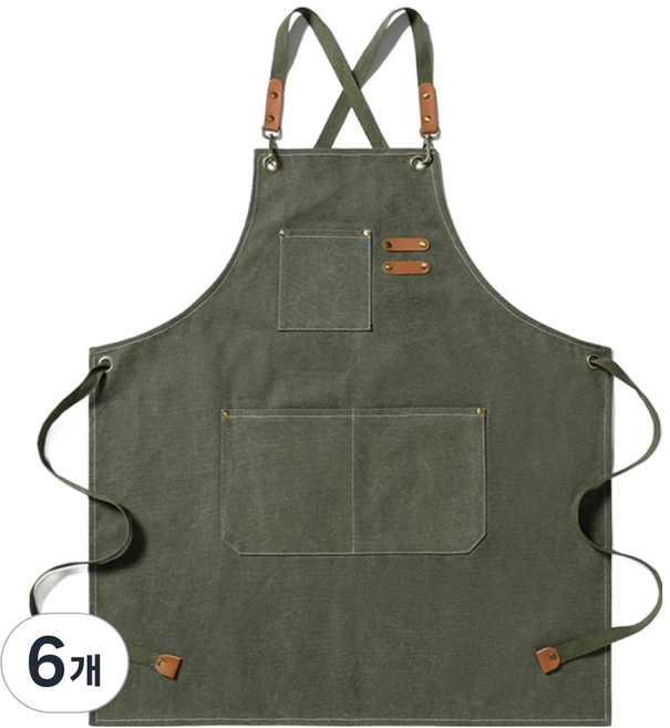 다퍼남 프리미엄 포켓 캔버스 앞치마 프리사이즈, 카키, 6개
