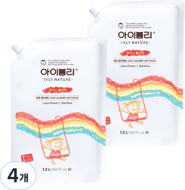 아이블리네이처 유아 세제 로터스 플라워향, 1.2L, 4개