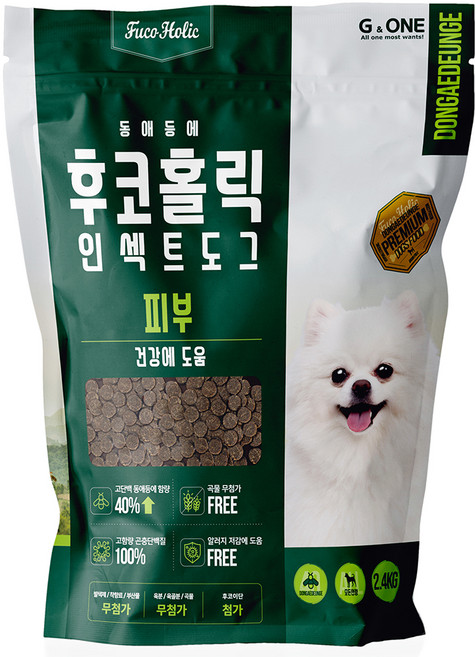 후코홀릭 전연령 강아지 인섹트 프리미엄 기능성 사료, 피부/피모, 2.4kg, 1개