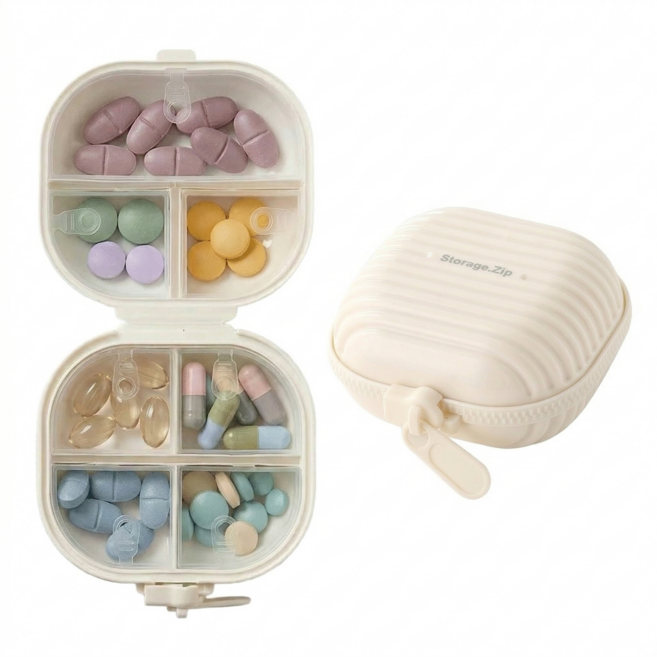 아이딥 휴대용 일주일 미니 알약 영양제 약통 케이스, 아이보리, 2개