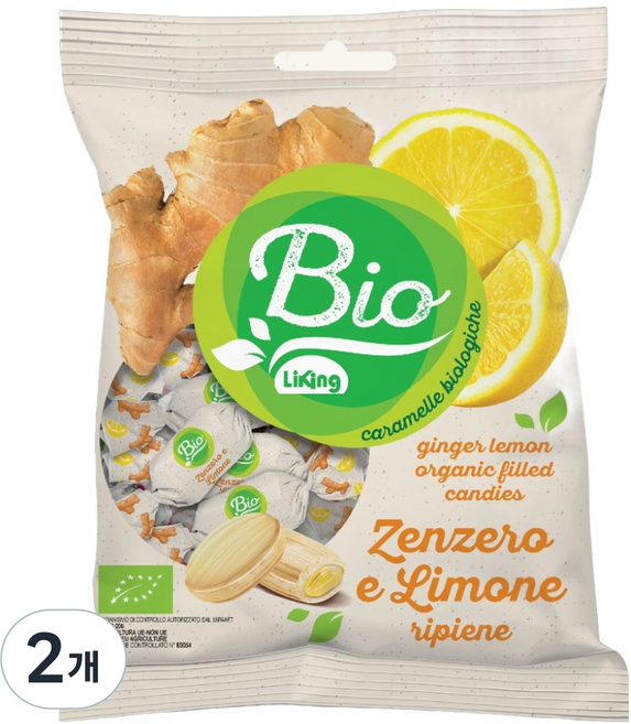 라이킹 바이오 유기농 진저 & 레몬 필드캔디, 90g, 2개