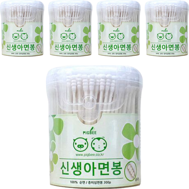 피그비 신생아 안전면봉 위생용품, 300개입, 5개