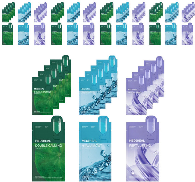 메디힐 더블 카밍 워터 5p + 히알루 모이스트 에센스 5p + 펩타 리프팅 앰플 5p 마스크팩 세트, 15매, 5세트