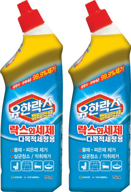 유한락스 멀티액션 락스와세제 다목적세정용, 2개, 755ml