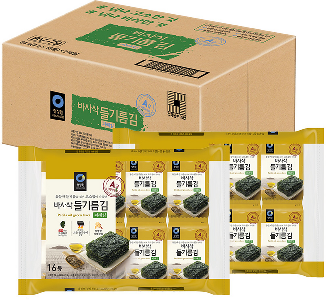 대상 들기름 바사삭 파래김, 4g, 32개