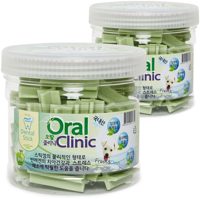 강아지 오랄클리닉 덴탈 스틱 껌, 청사과, 300g, 2개