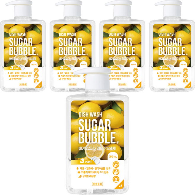 슈가버블 베이킹소다x레몬 주방세제, 750ml, 5개