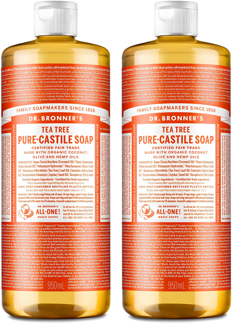 닥터브로너스 퓨어 캐스틸 솝 페이스 앤 바디워시 티트리, 950ml, 2개