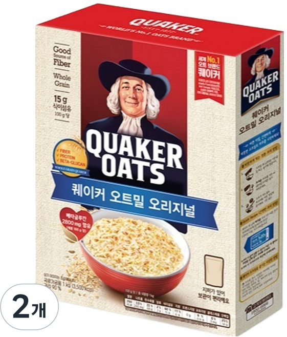 퀘이커 오트밀 오리지널, 1kg, 2개