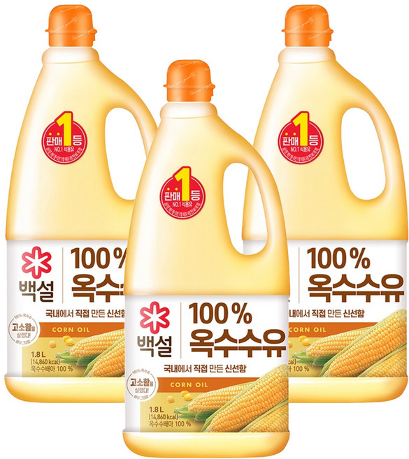 CJ BEKSUL 白雪 玉米油, 1.8L, 3個