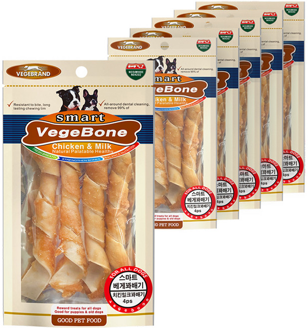 베게브랜드 강아지 스마트 베게본 꽈배기 덴탈껌 4p, 혼합맛(치킨/밀크), 52g, 6개