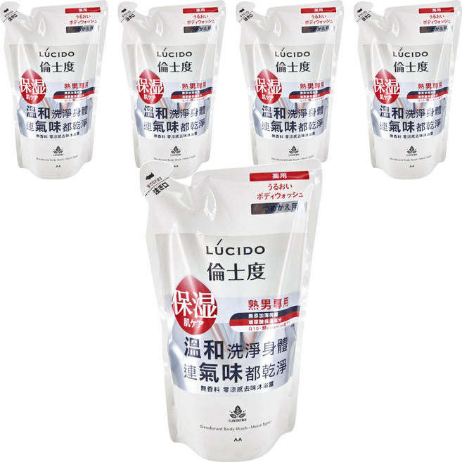LUCIDO 倫士度 零涼感男沐浴露補充包, 5包, 380ml