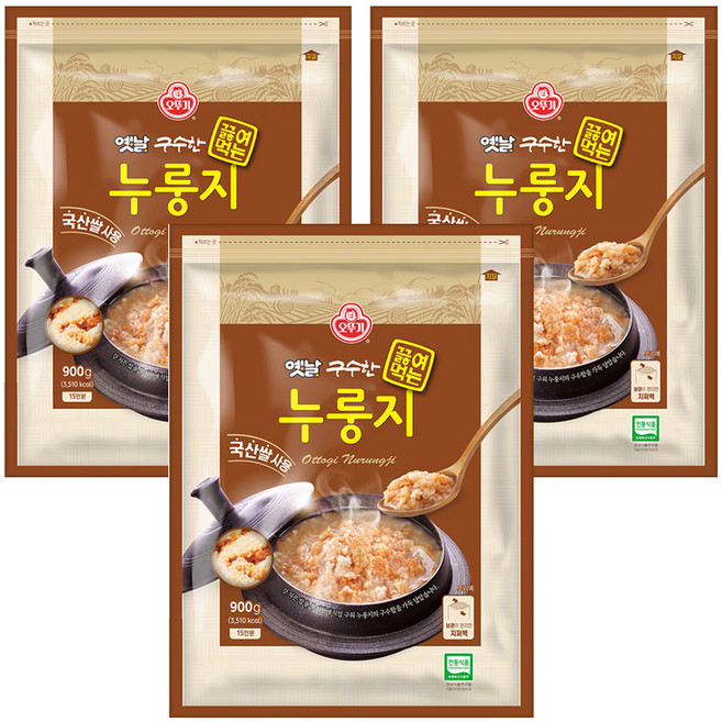 오뚜기옛날 구수한 끓여먹는 누룽지, 900g, 3개