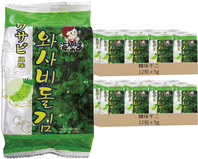 韓味不二 便當用海苔 芥末, 5g, 24包