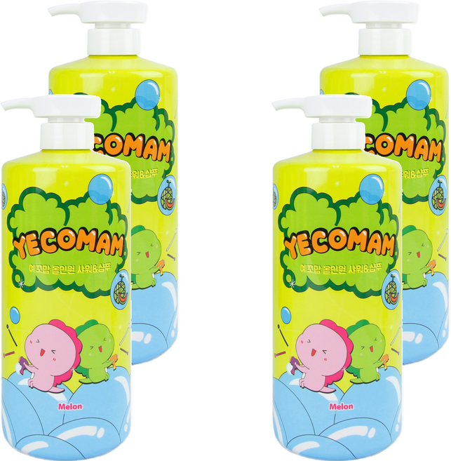예꼬맘 어린이 대용량 3in1 올인원 바스앤샴푸 멜론, 1L, 4개