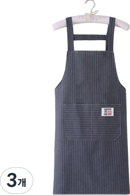 씨오브비 주방용 카페용 코튼 패브릭 앞치마, 다크그레이, 3개