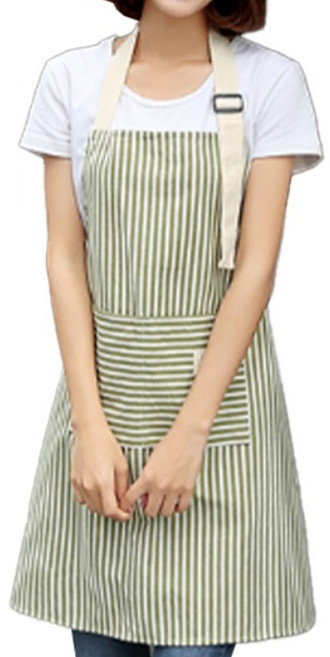 신고온 심플 린넨 스트라이프 앞치마, 그린, 1개