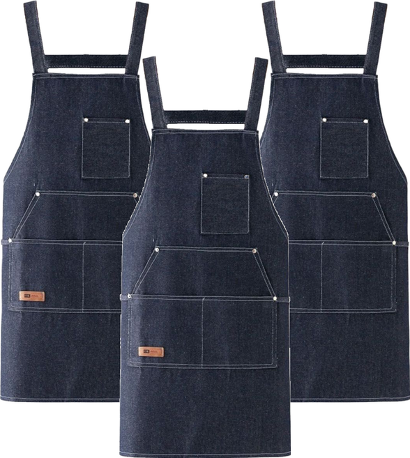時尚素色牛仔大口袋圍裙 :元寶兜 藍色, 3入
