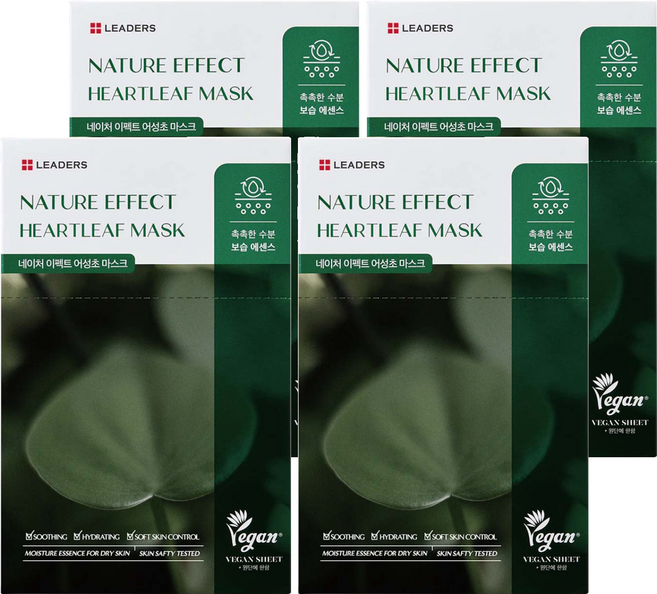 LEADERS 麗得姿 Nature Effect 魚腥草保濕補水面膜 Set 10片 純素面膜, 4盒