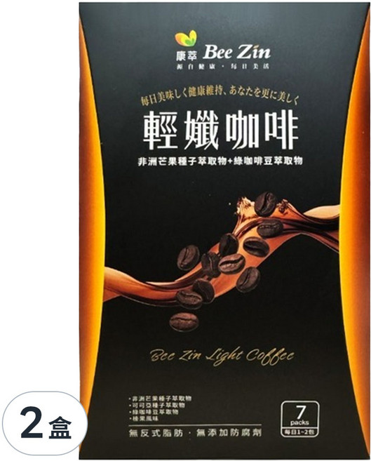 Bee Zin 康萃 美活非洲芒果咖啡 含非洲芒果種子萃取+綠咖啡豆萃取物, 12g, 7包, 2盒