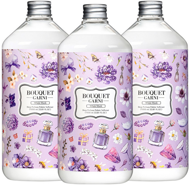 부케가르니 딥퍼퓸 섬유유연제 화이트머스크 본품, 1L, 3개