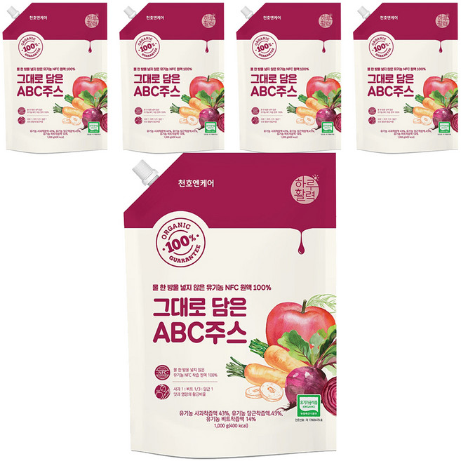 하루활력 유기농 NFC 착즙 원액 그대로 담은 ABC 주스, 1kg, 5개