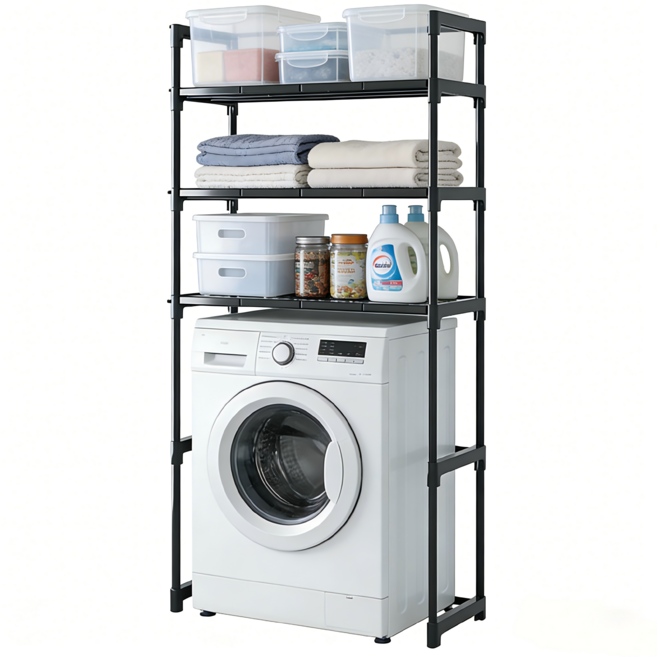 프란다스 다용도 3단 수납정리 선반, 블랙, 1개