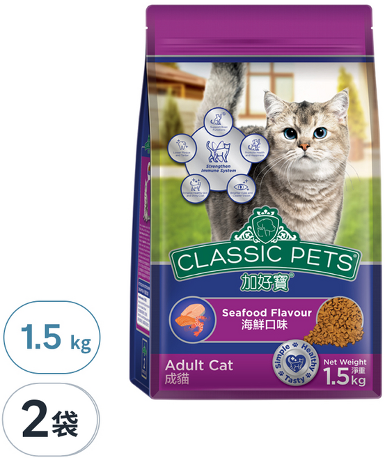 CLASSIC PETS 加好寶 成貓用 乾糧, 海鮮口味, 1.5kg, 2袋