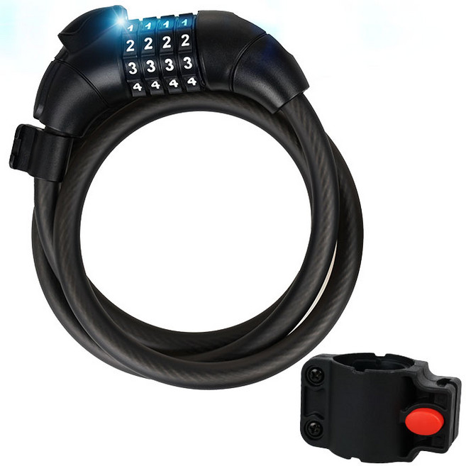생활공식 LED 도난방지 자전거 번호키 자물쇠, 1개, 블랙